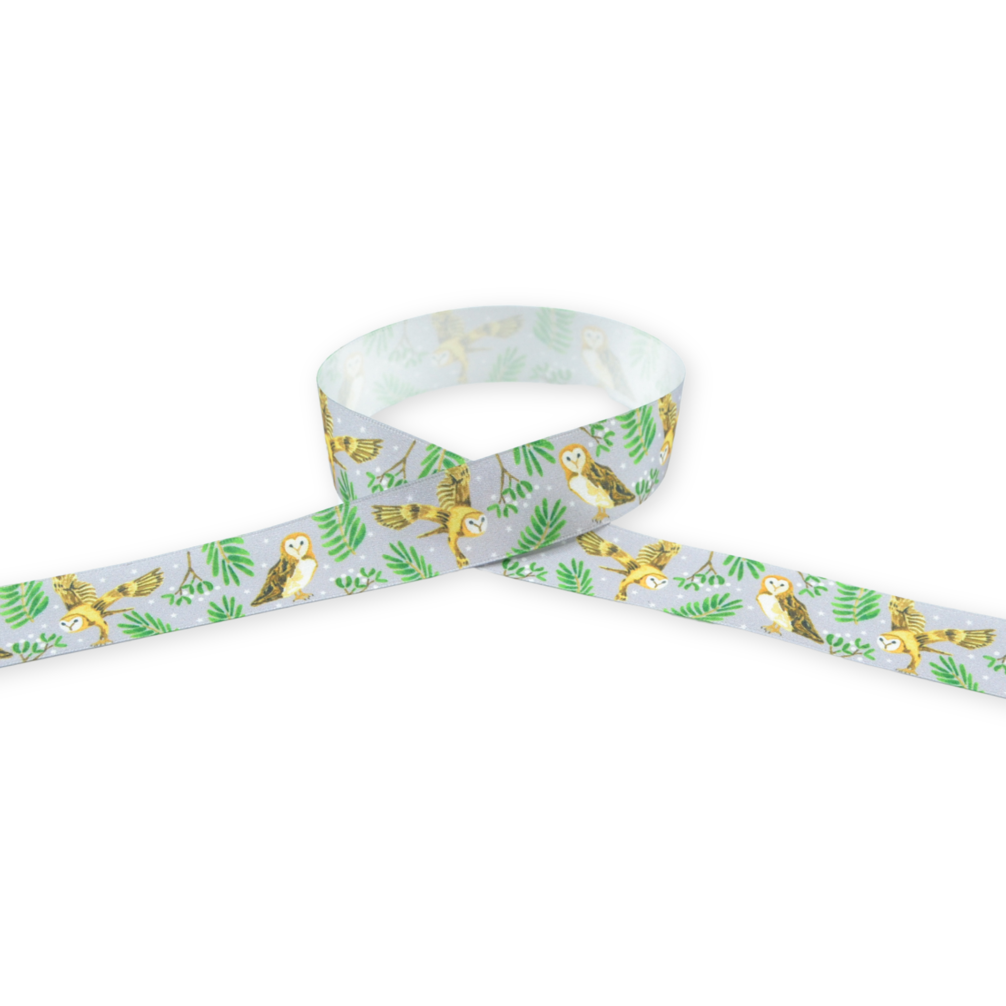 Night Owl Silver 25mm - Double Sided Satin Ribbon - Image 2