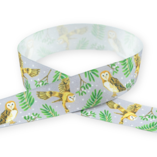 Night Owl Silver 25mm - Double Sided Satin Ribbon