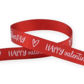 Happy Valentine's Day (Red) 15mm - Double Sided Satin Ribbon