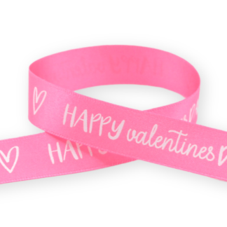 Happy Valentine's Day (Sugar Pink) 15mm - Double Sided Satin Ribbon