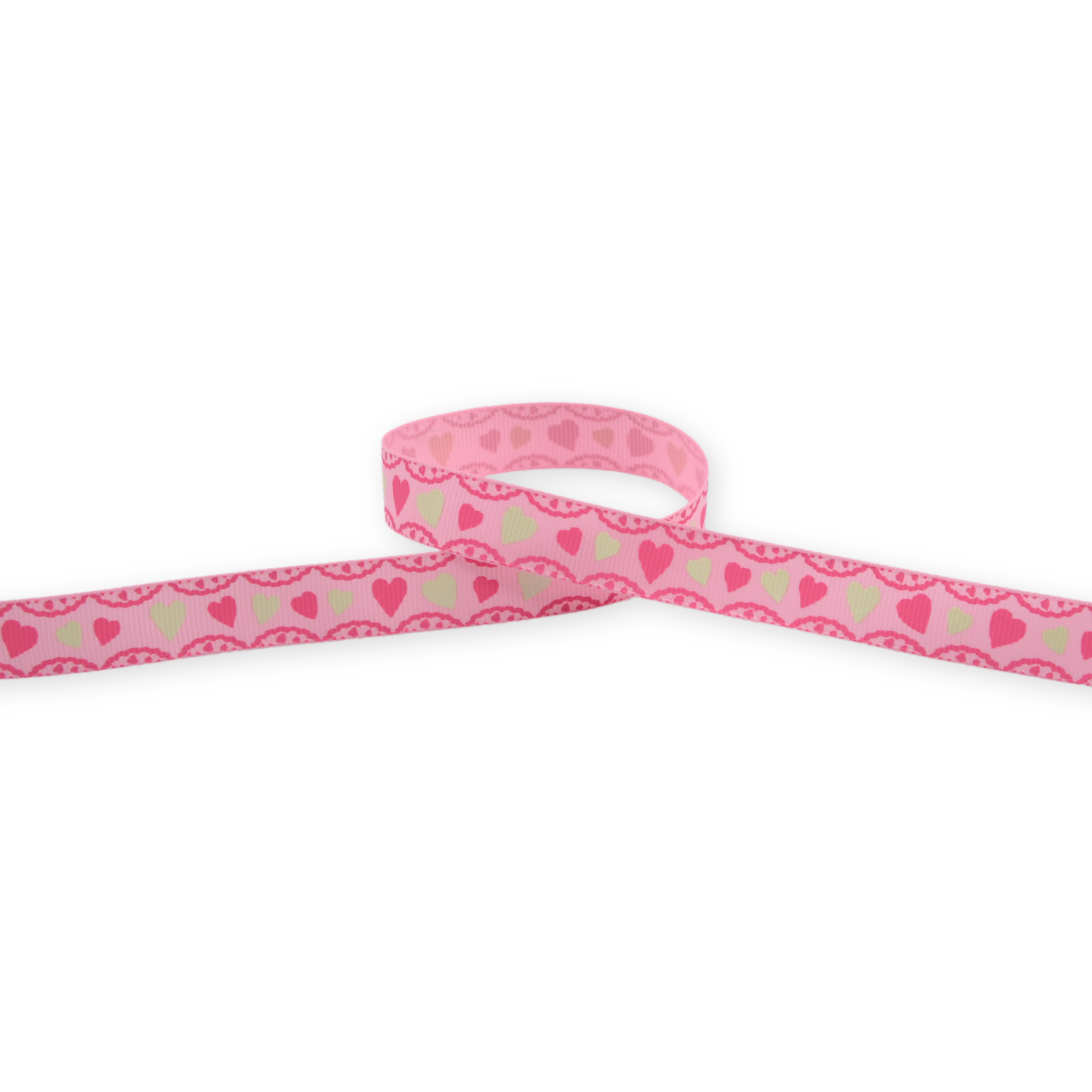 Hearts & Frill (Pink) 16mm - Grosgrain Ribbon - Image 2
