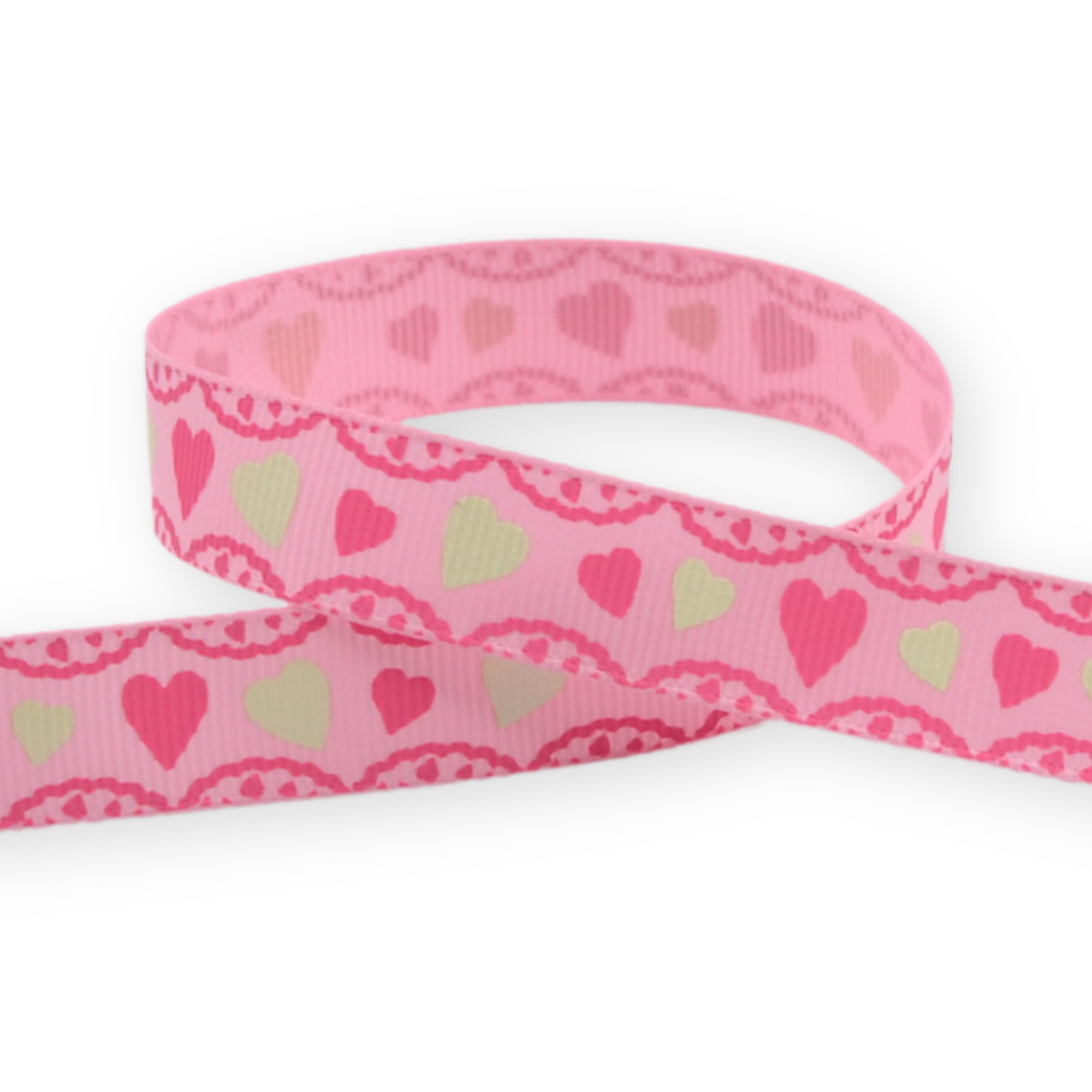 Hearts & Frill (Pink) 16mm - Grosgrain Ribbon