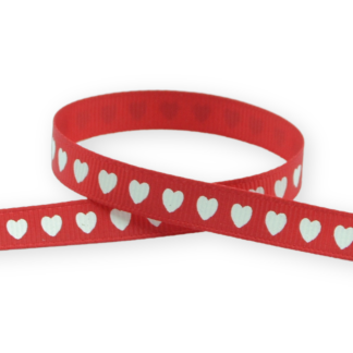 Ivory Hearts (Red) 9mm - Grosgrain Ribbon