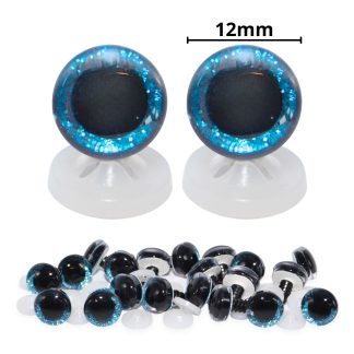 12mm Blue 3D Glitter Sparkle Eyes with Plastic Backs