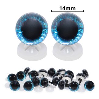 14mm Blue 3D Glitter Sparkle Eyes with Plastic Backs
