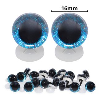 16mm Blue 3D Glitter Sparkle Eyes with Plastic Backs