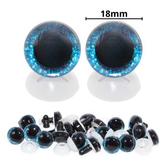 18mm Blue 3D Glitter Sparkle Eyes with Plastic Backs