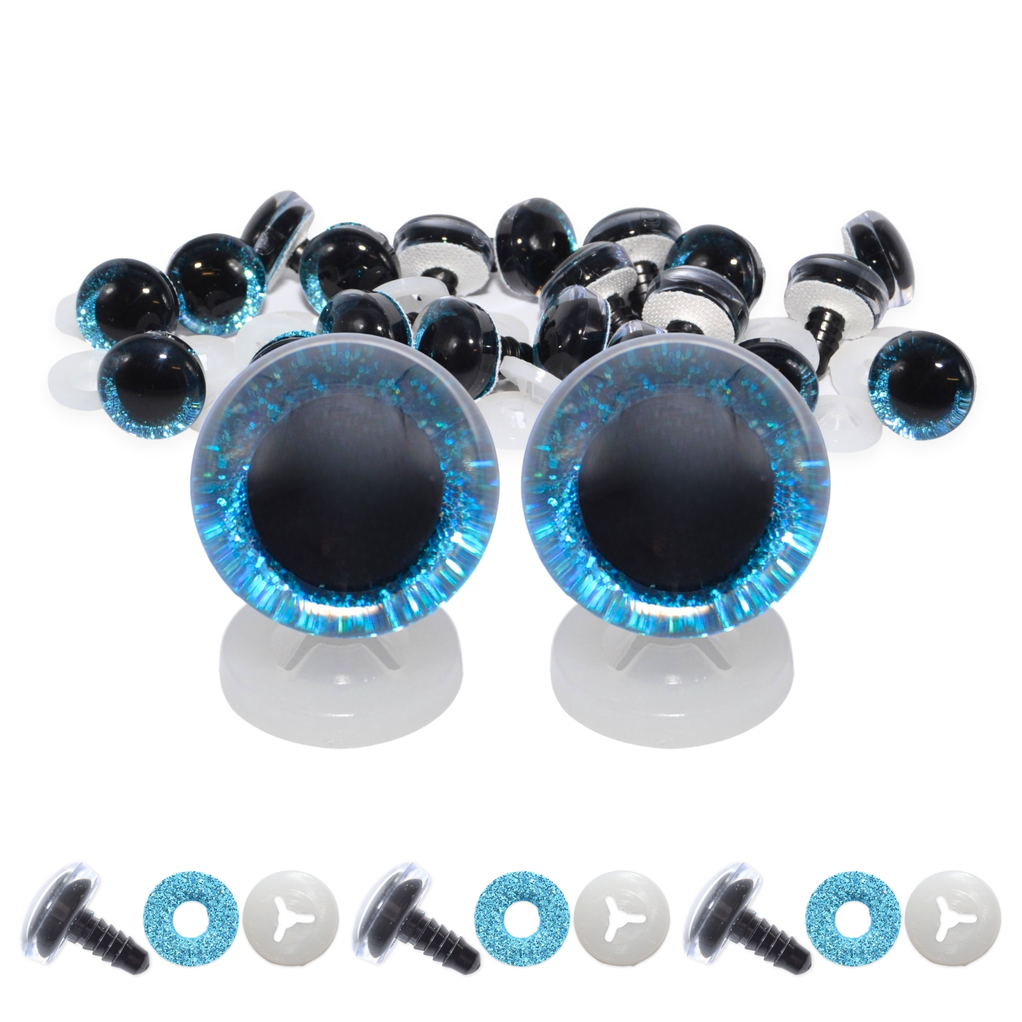 8mm Blue 3D Glitter Sparkle Eyes with Plastic Backs - Image 2