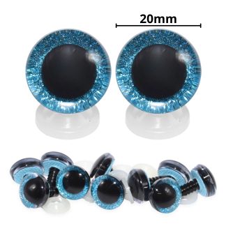 20mm Blue 3D Glitter Sparkle Eyes with Plastic Backs