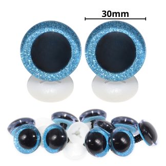 30mm Blue 3D Glitter Sparkle Eyes with Plastic Backs