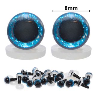 8mm Blue 3D Glitter Sparkle Eyes with Plastic Backs