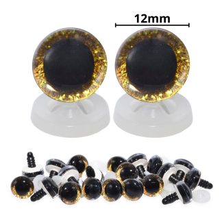 12mm Gold 3D Glitter Sparkle Eyes with Plastic Backs