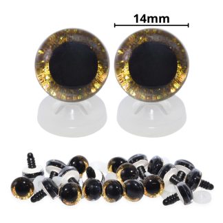 14mm Gold 3D Glitter Sparkle Eyes with Plastic Backs