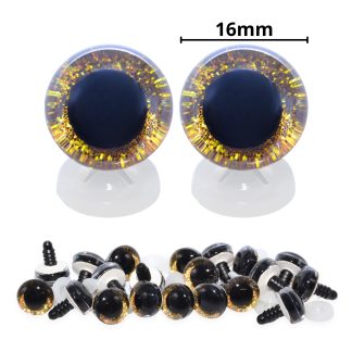 16mm Gold 3D Glitter Sparkle Eyes with Plastic Backs