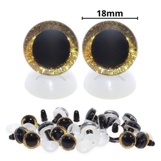 18mm Gold 3D Glitter Sparkle Eyes with Plastic Backs