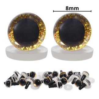 8mm Gold 3D Glitter Sparkle Eyes with Plastic Backs