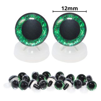 12mm Green 3D Glitter Eyes with Plastic Backs