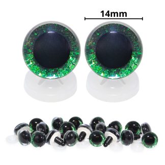 14mm Green 3D Glitter Eyes with Plastic Backs