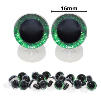 16mm Green 3D Glitter Eyes with Plastic Backs