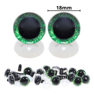 18mm Green 3D Glitter Eyes with Plastic Backs