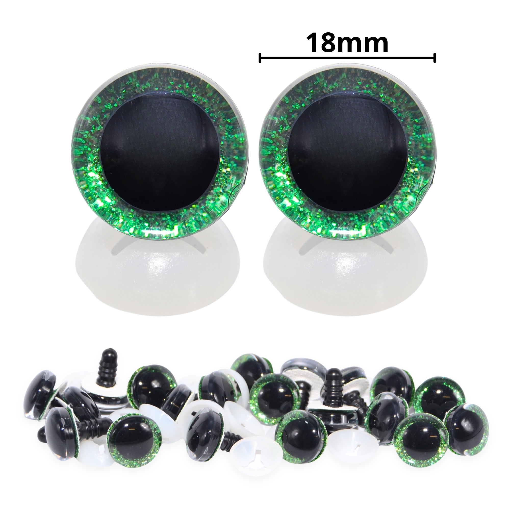 18mm Green 3D Glitter Eyes with Plastic Backs