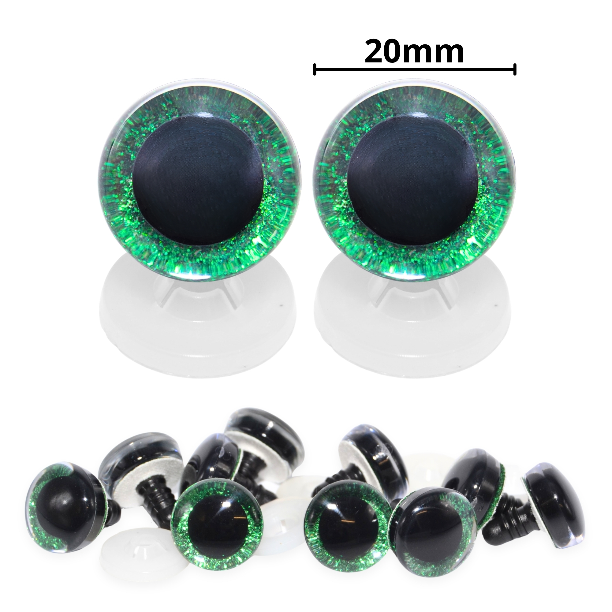 20mm Green 3D Glitter Eyes with Plastic Backs