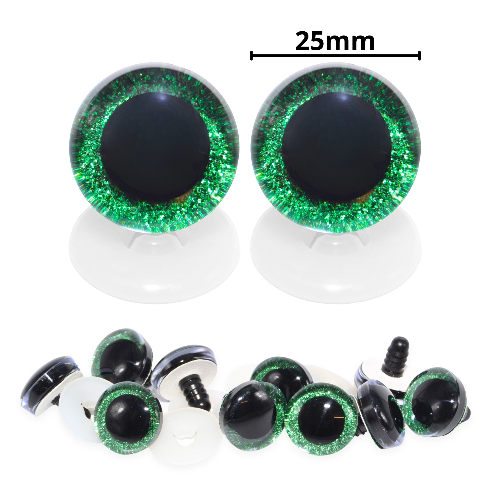 25mm Green 3D Glitter Eyes with Plastic Backs