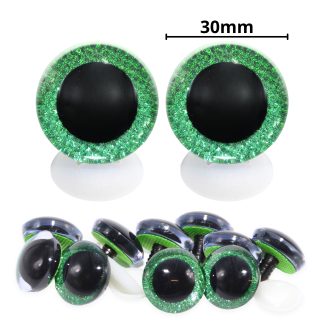 30mm Green 3D Glitter Eyes with Plastic Backs