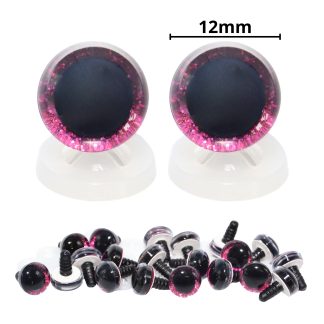 12mm Hot Pink 3D Glitter Eyes with Plastic Backs