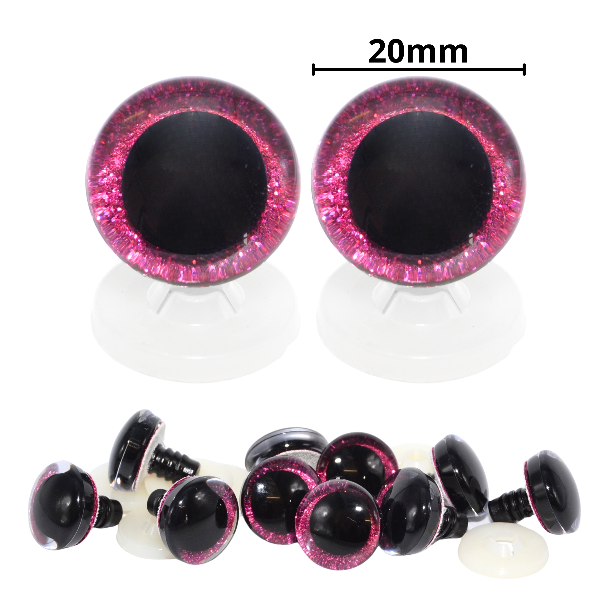 20mm Hot Pink 3D Glitter Eyes with Plastic Backs