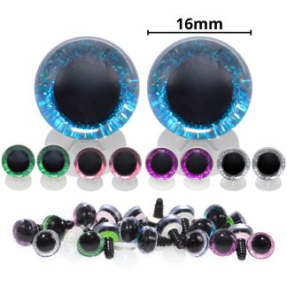 16mm 3D Mixed 1 Colour Glitter Eyes With Plastic Backs