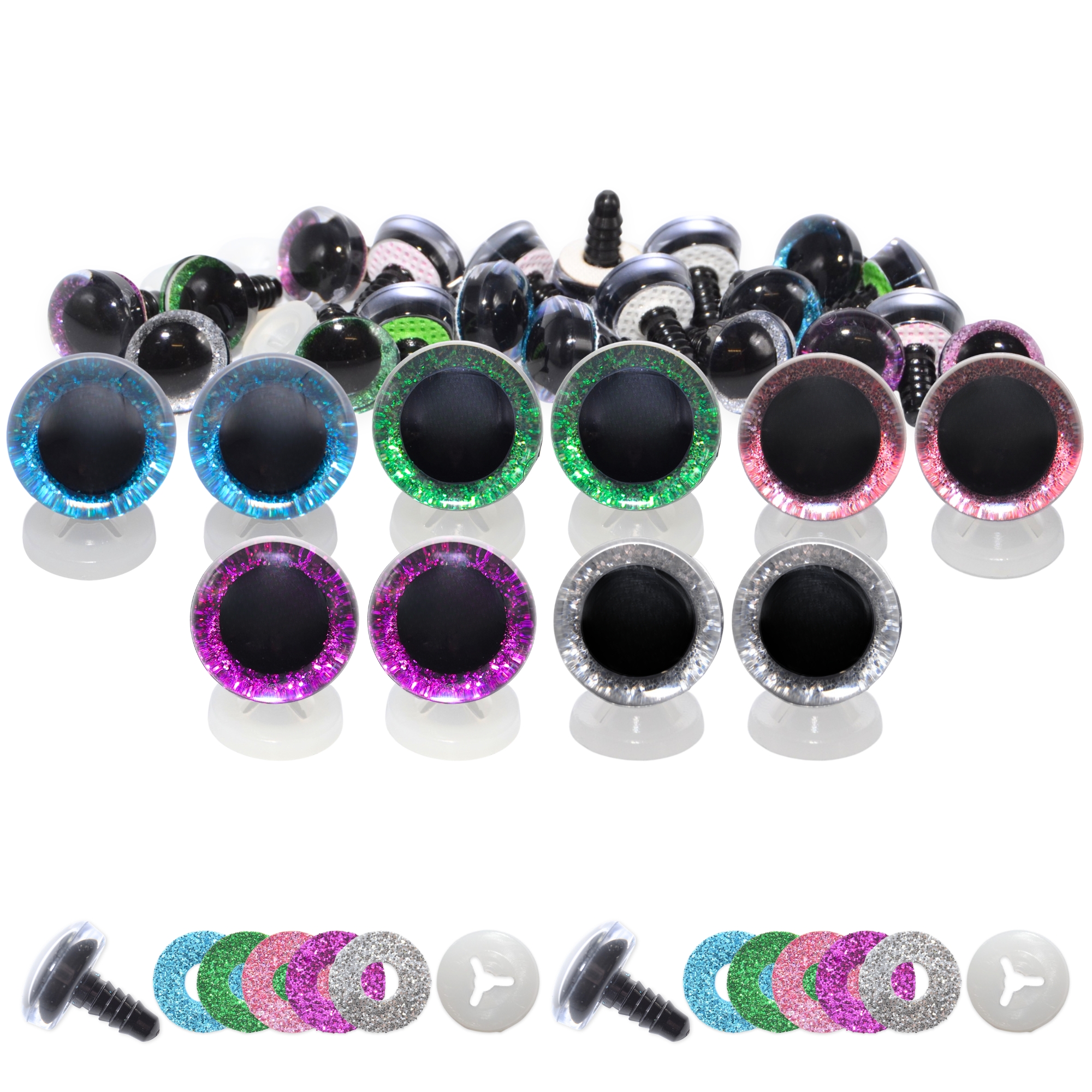 16mm Mixed 1 3D Glitter Eyes with Plastic Backs - Image 2