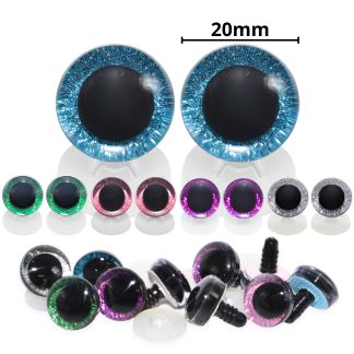 20mm 3D Mixed 1 Colour Glitter Eyes With Plastic Backs