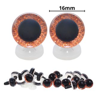 16mm Orange 3D Glitter Eyes with Plastic Backs