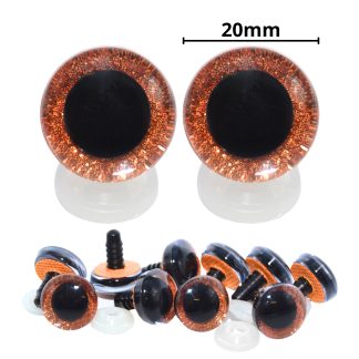 20mm Orange 3D Glitter Eyes with Plastic Backs