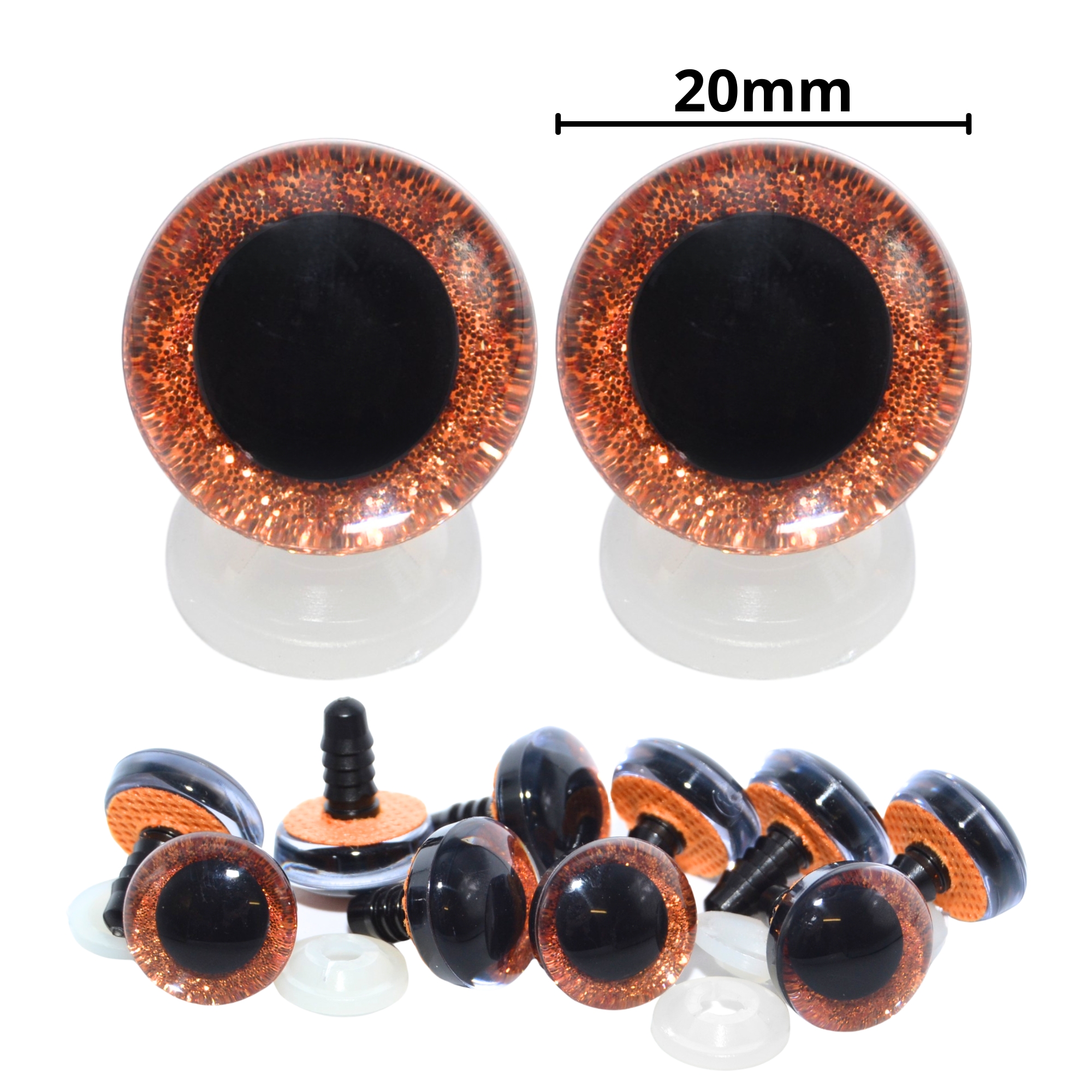 20mm Orange 3D Glitter Eyes with Plastic Backs