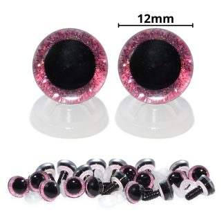12mm Pink 3D Glitter Eyes with Plastic Backs
