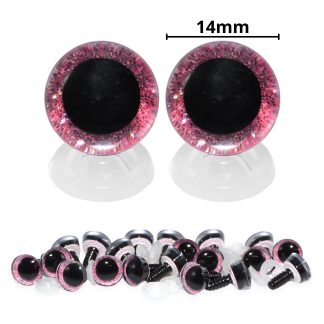 14mm Pink 3D Glitter Eyes with Plastic Backs