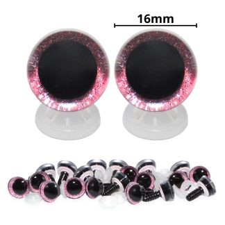 16mm Pink 3D Glitter Eyes with Plastic Backs