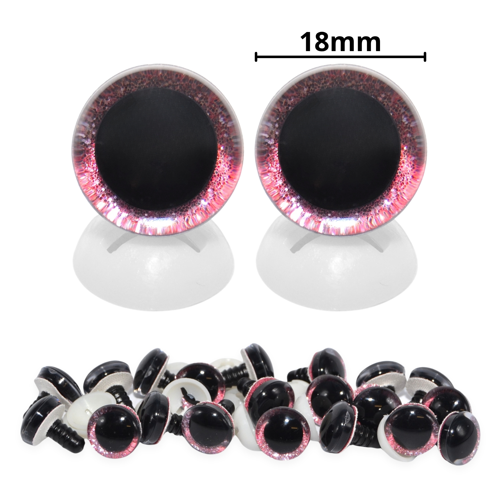 18mm Pink 3D Glitter Eyes with Plastic Backs