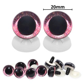 20mm Pink 3D Glitter Eyes with Plastic Backs