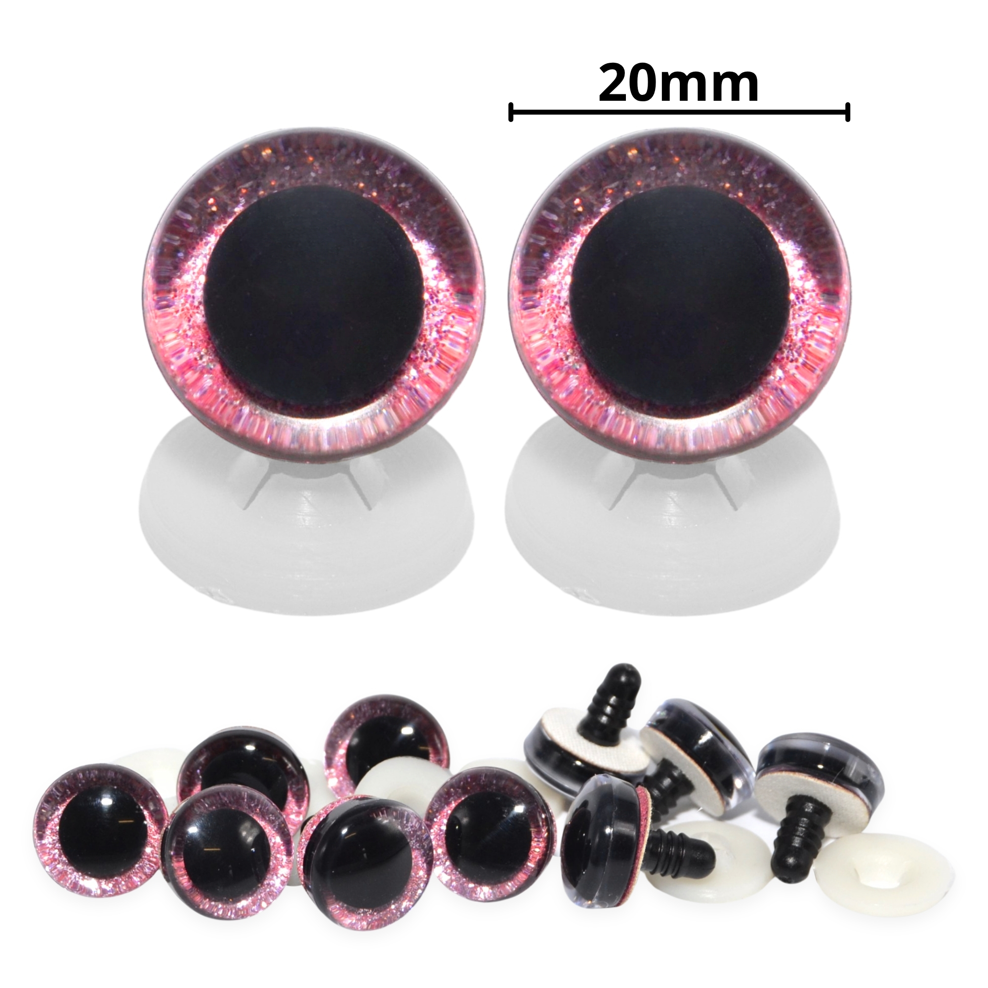 20mm Pink 3D Glitter Eyes with Plastic Backs