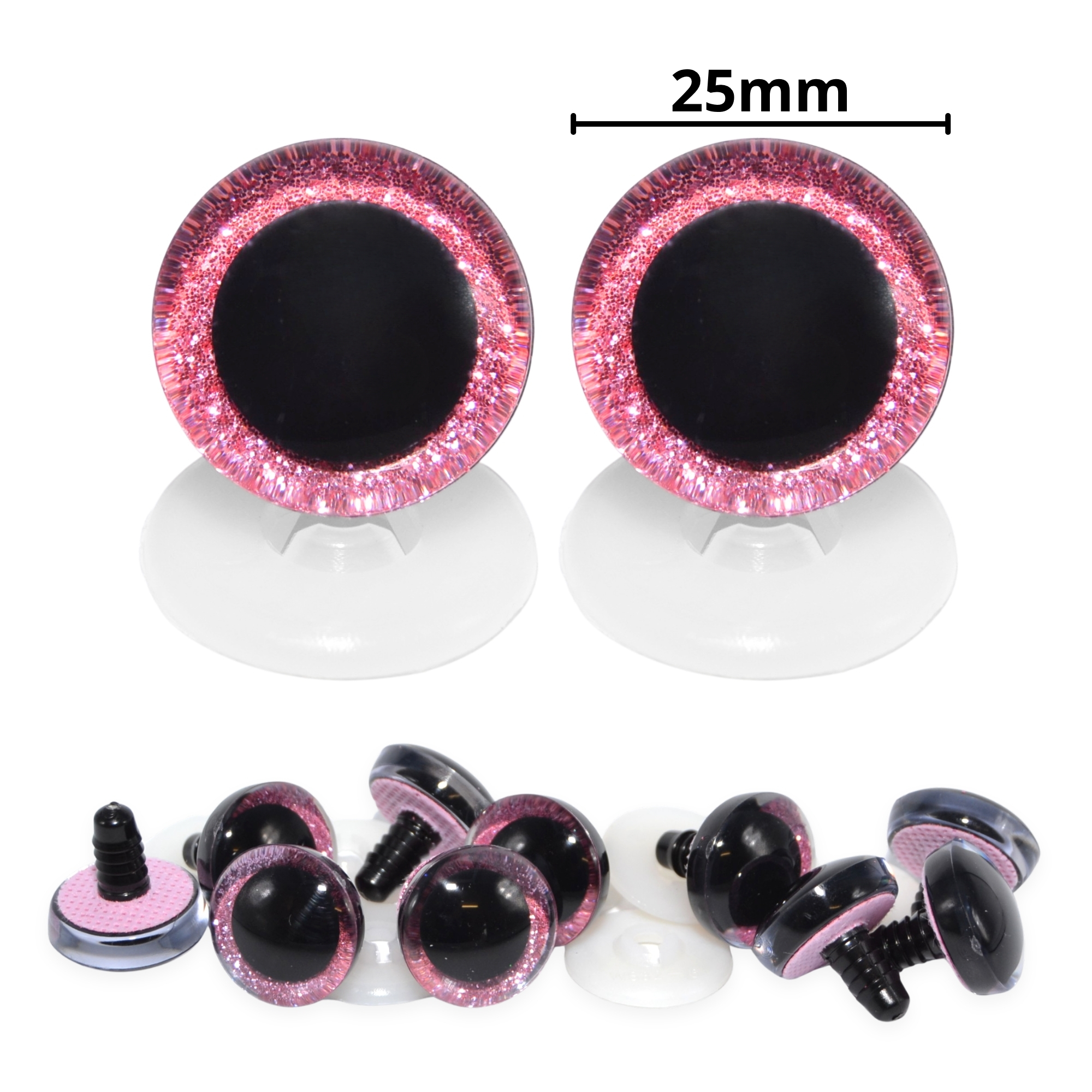 25mm Pink 3D Glitter Eyes with Plastic Backs
