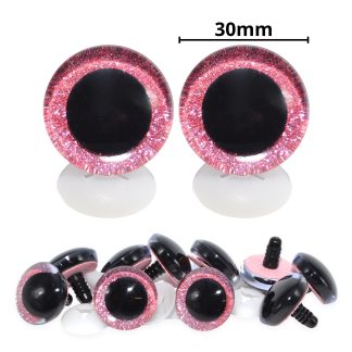 30mm Pink 3D Glitter Eyes with Plastic Backs