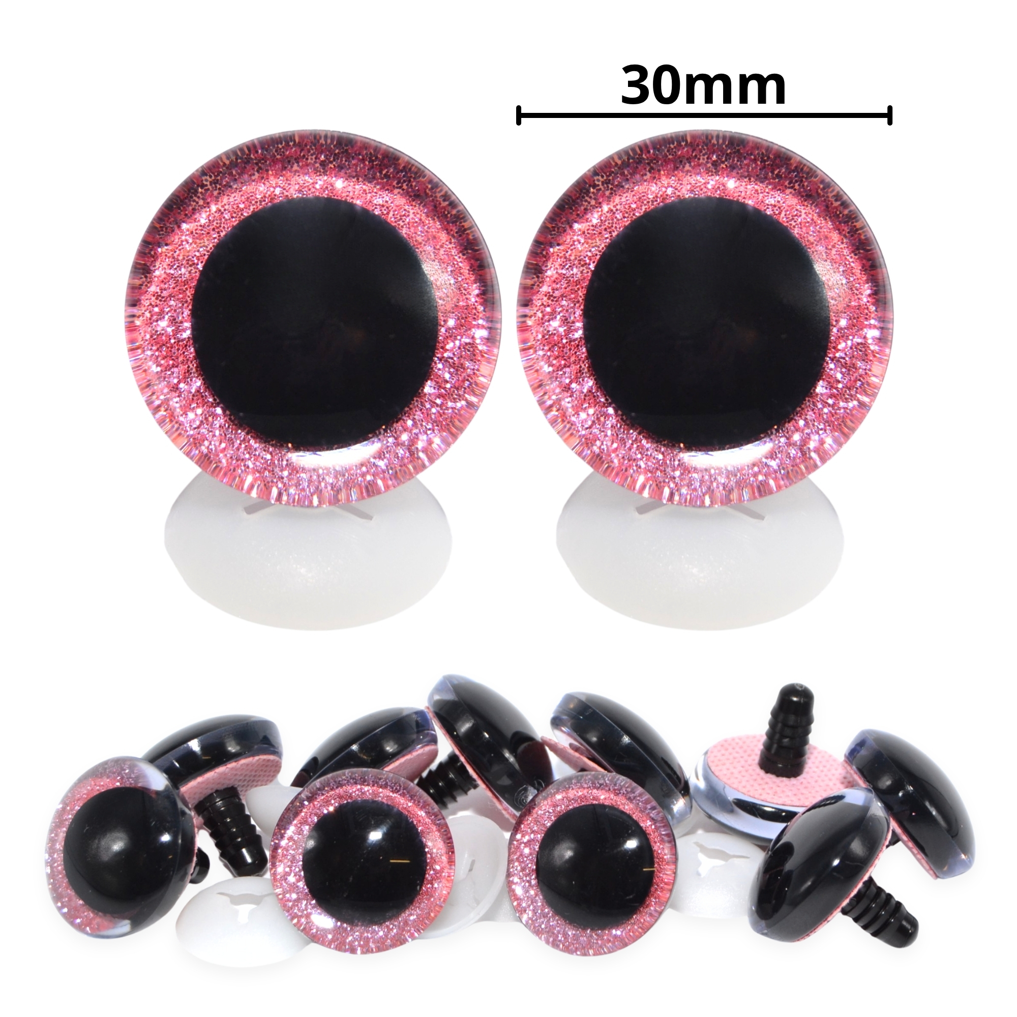 30mm Pink 3D Glitter Eyes with Plastic Backs