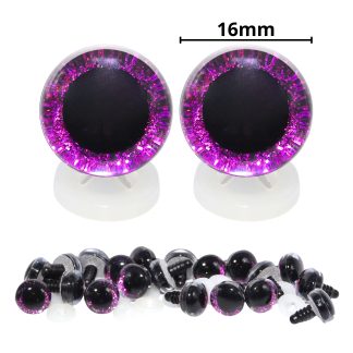 16mm Purple 3D Glitter Eyes with Plastic Backs