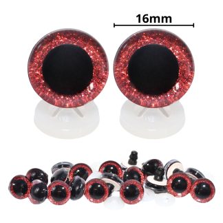 16mm Red 3D Glitter Eyes with Plastic Backs