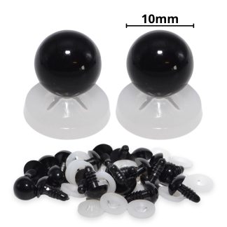 10mm Solid Black Dome Eyes with Plastic Backs