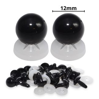 12mm Solid Black Dome Eyes with Plastic Backs