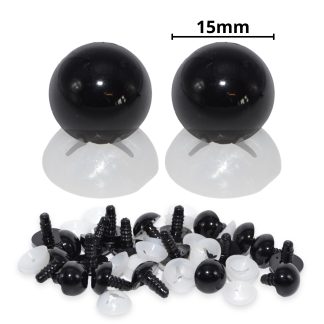 15mm Solid Black Dome Eyes with Plastic Backs